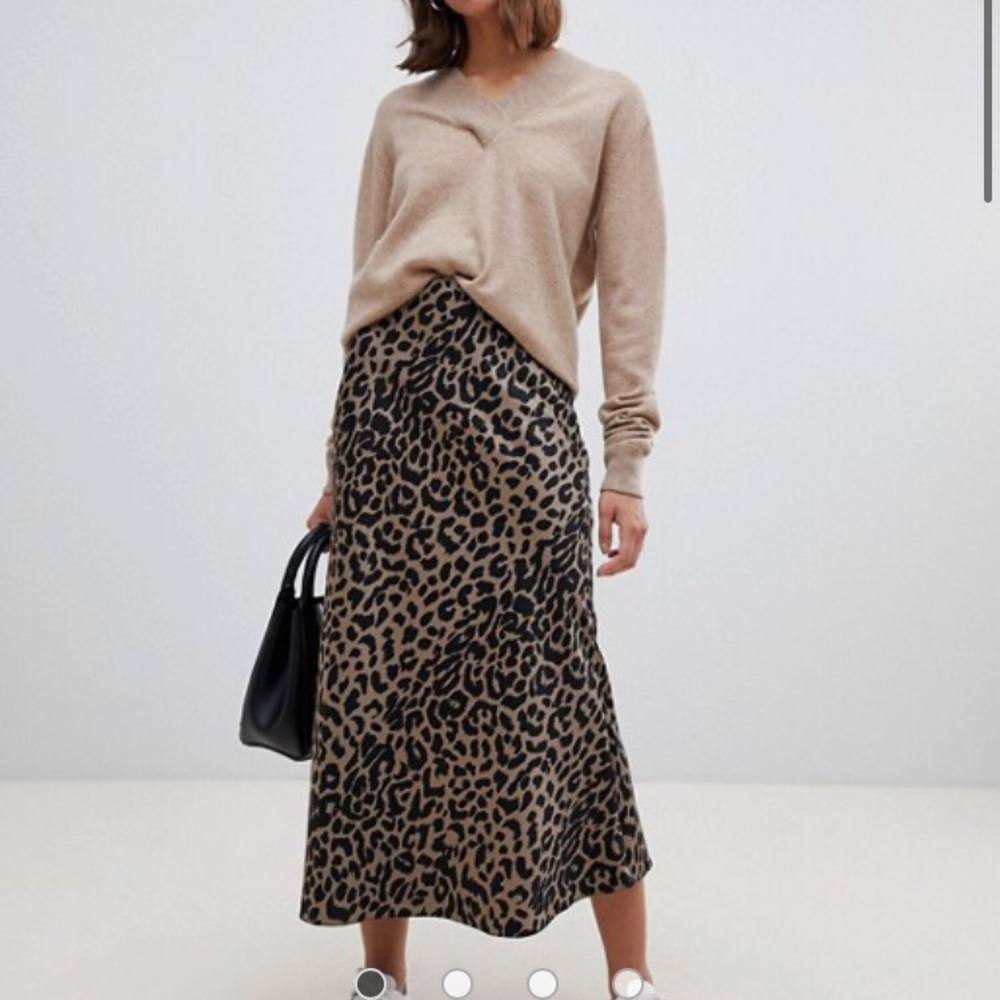 ASOS Leopard Satin Midi Skirt